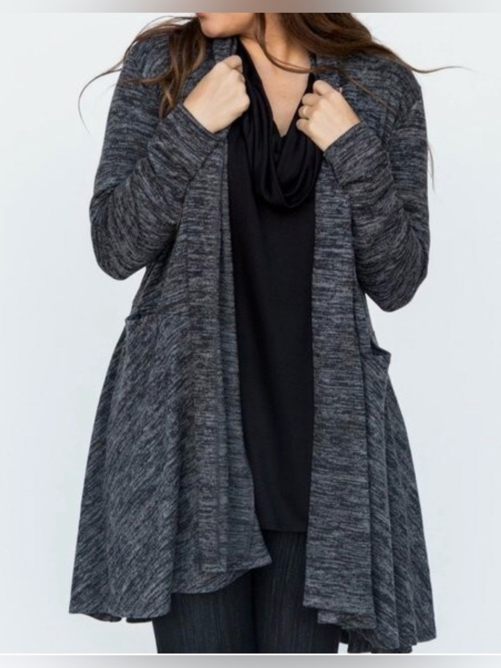 Agnes & Dora Charcoal Marled Open-Front Cardigan